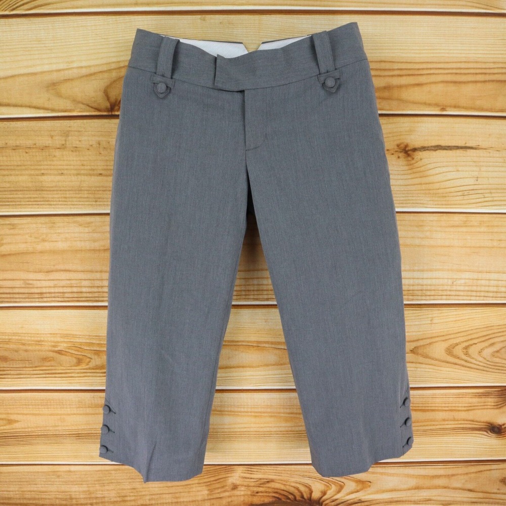 Mossimo Capri Pants Womens Size 4 Gray Polyester Blend Heathered Stretch Buttons